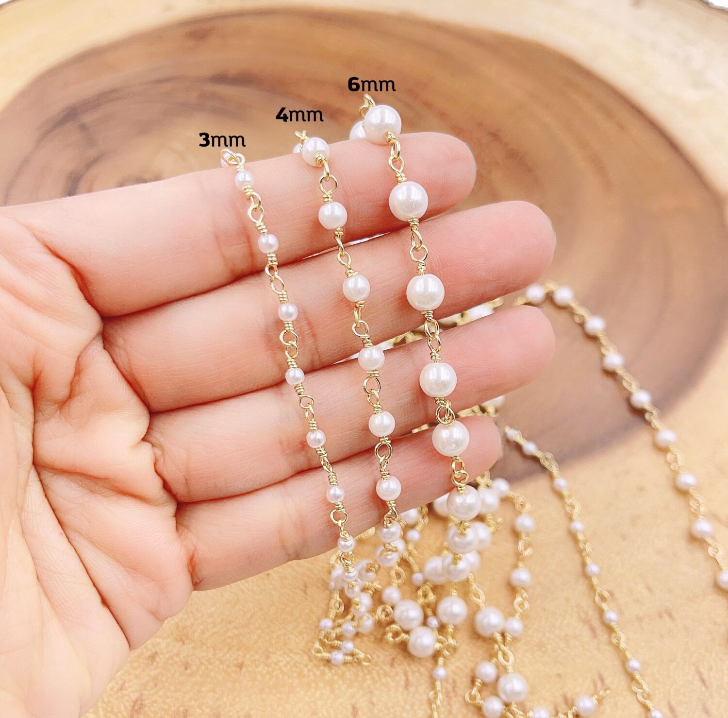 14K Gold Pearl Chain, White Pearl Rosary Chain, Bulk Chain, Rondelle Glass  Beads, Beaded Chain, Necklace Chain, CH155